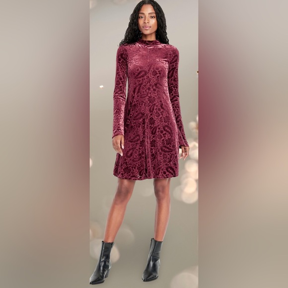 NWTS🌹THE OCCASION L🌹MERLOT VELVET PAISLEY BURNOUT SHEER OVERLAY SLIP DRESS - Picture 8 of 16